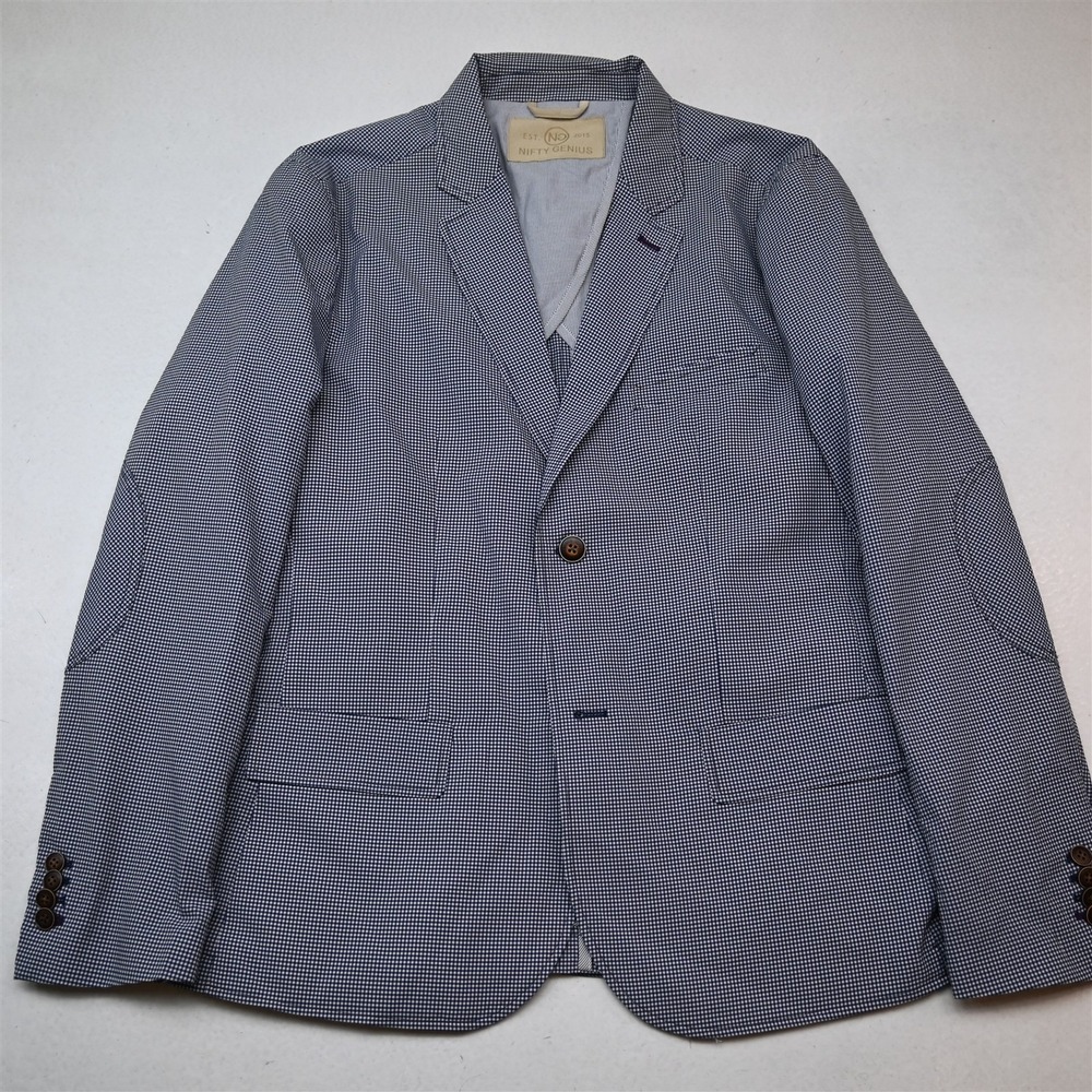 Nifty Genius 38S Blue White Gingham Check Soft Shoulder Mens Jacket Sport Coat